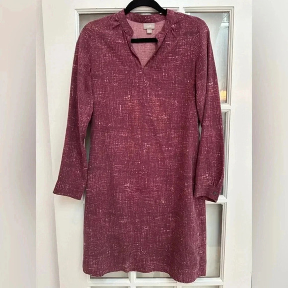 J. Jill Dresses & Skirts - J. Jill Burgundy & Cream Shift Dress 100% Silk Knee Length Long Sleeve Size XS
